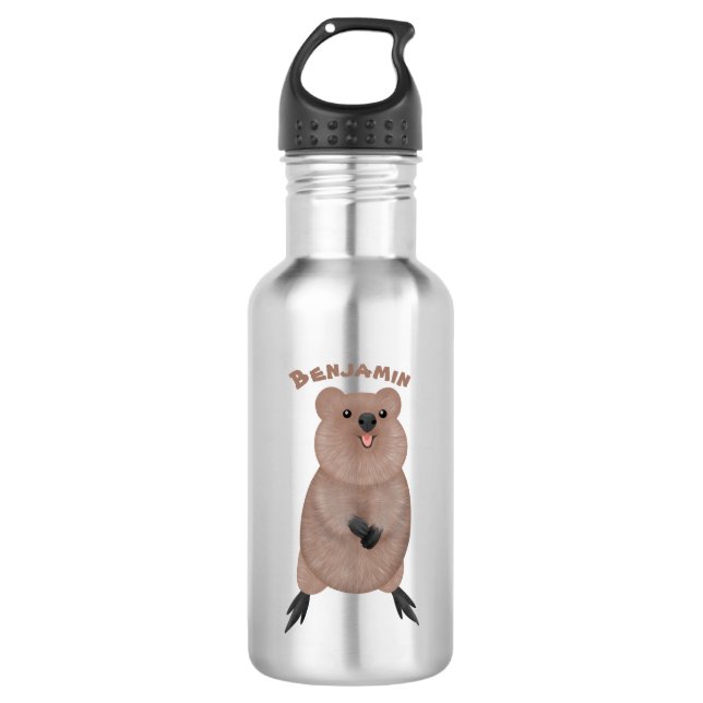 Happy smiling cute quokka cartoon design 532 ml water bottle (Front)