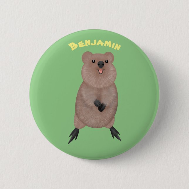 Happy smiling cute quokka cartoon design 6 cm round badge (Front)