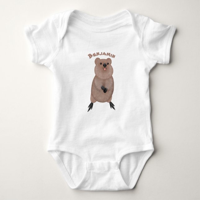 Happy smiling cute quokka cartoon design baby bodysuit (Front)