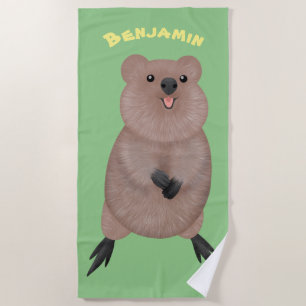 Happy smiling cute quokka cartoon design beach towel