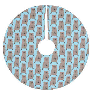 Happy smiling cute quokka cartoon design  brushed polyester tree skirt