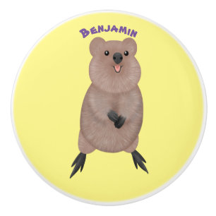 Happy smiling cute quokka cartoon design ceramic knob