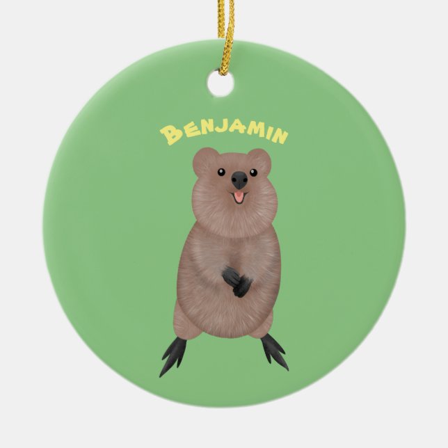 Happy smiling cute quokka cartoon design ceramic ornament (Front)