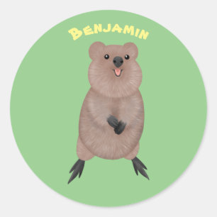 Happy smiling cute quokka cartoon design classic round sticker