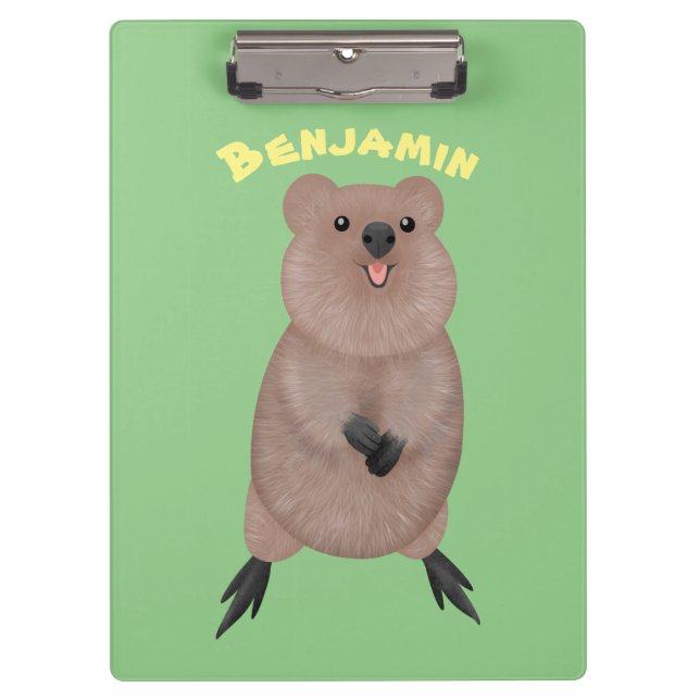 Happy smiling cute quokka cartoon design clipboard (Front)