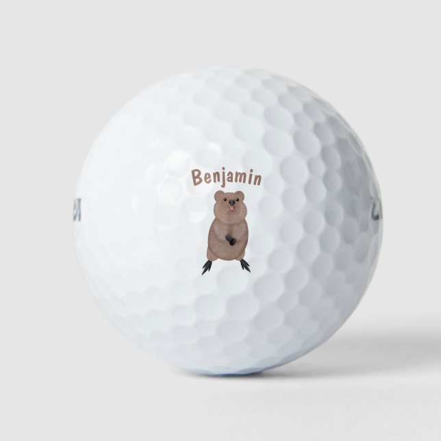 Happy smiling cute quokka cartoon design golf balls (Front)