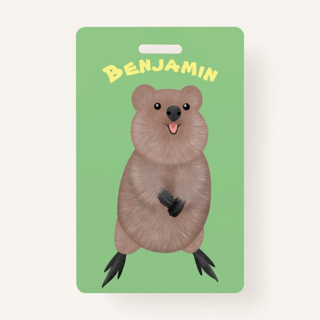 Happy smiling cute quokka cartoon design ID badge (Front)