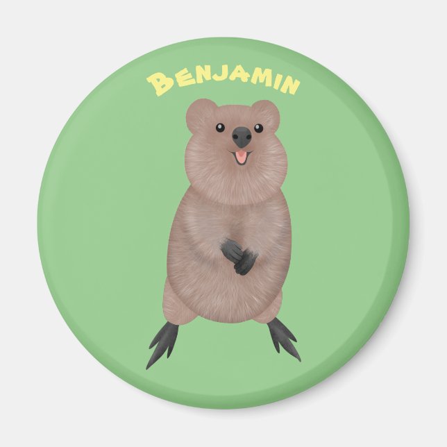 Happy smiling cute quokka cartoon design magnet (Front)