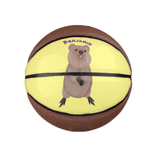 Happy smiling cute quokka cartoon design mini basketball (Front)