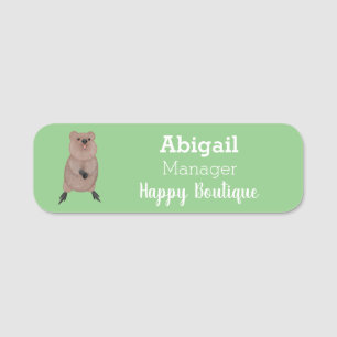 Happy smiling cute quokka cartoon design name tag