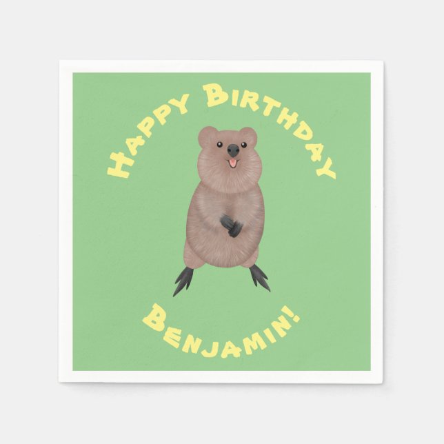 Happy smiling cute quokka cartoon design napkin (Front)