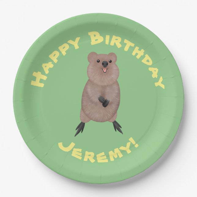 Happy smiling cute quokka cartoon design paper plate (Front)