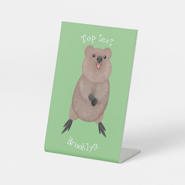Happy smiling cute quokka cartoon design pedestal sign (Front)