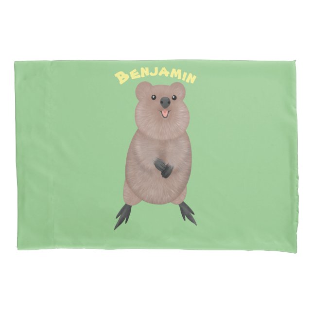 Happy smiling cute quokka cartoon design pillowcase (Front)