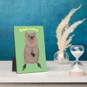 Happy smiling cute quokka cartoon design plaque