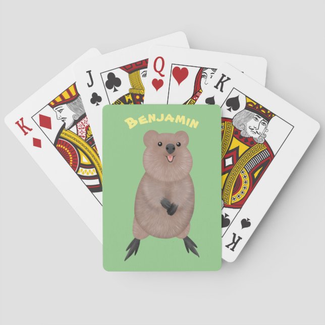 Happy smiling cute quokka cartoon design playing cards (Back)