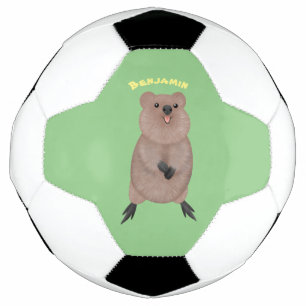 Happy smiling cute quokka cartoon design  soccer ball