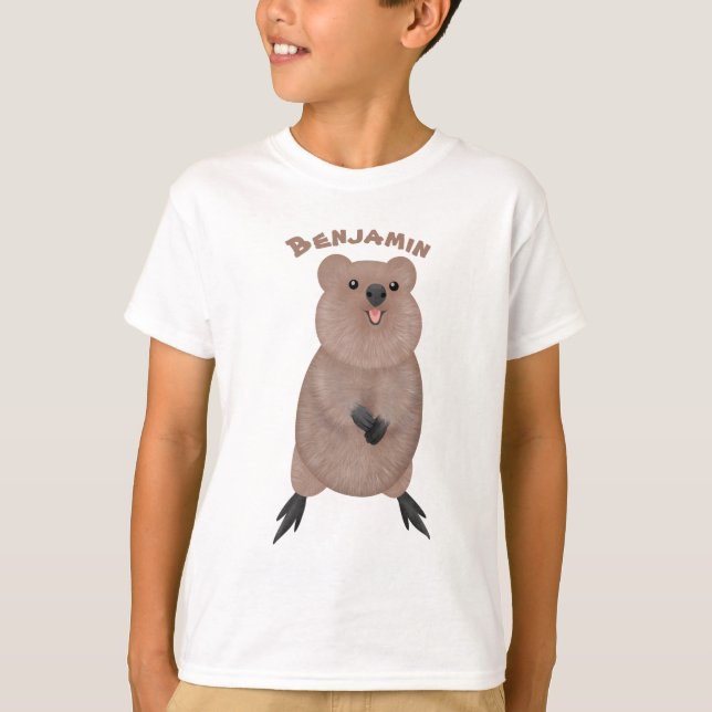 Happy smiling cute quokka cartoon design T-Shirt (Front)