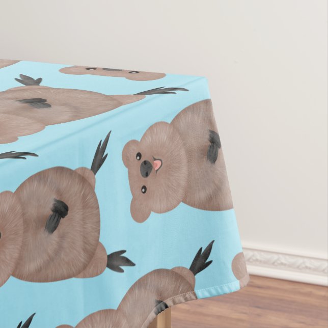 Happy smiling cute quokka cartoon design tablecloth (In Situ)