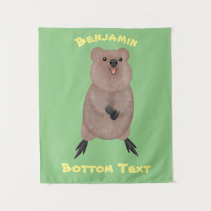 Happy smiling cute quokka cartoon design tapestry