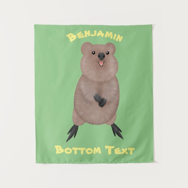 Happy smiling cute quokka cartoon design tapestry (Front)