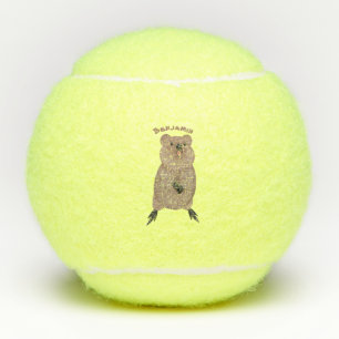 Happy smiling cute quokka cartoon design tennis balls