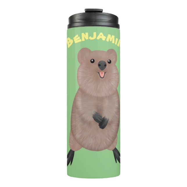 Happy smiling cute quokka cartoon design thermal tumbler (Front)