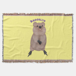 Happy smiling cute quokka cartoon design throw blanket