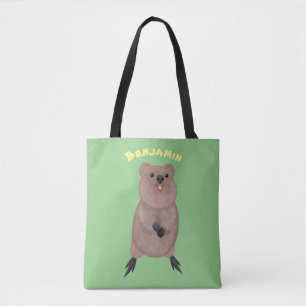 Happy smiling cute quokka cartoon design tote bag