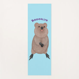 Happy smiling cute quokka cartoon design yoga mat