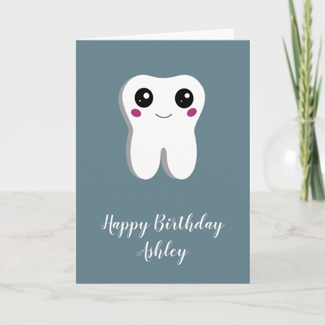 Happy Smiling Dental Tooth Cute Birthday Card (Front)