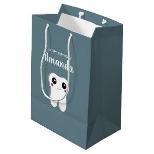 Happy Smiling Dental Tooth Cute Birthday Medium Gift Bag