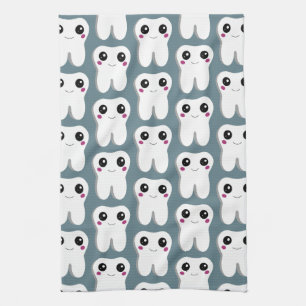 Happy Smiling Dental Tooth Cute Pattern Tea Towel