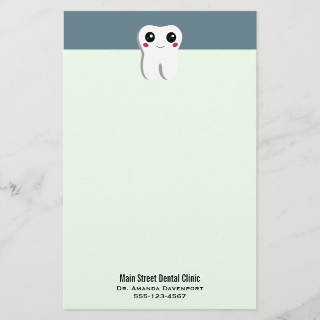 Happy Smiling Dental Tooth Cute Stationery (Front)