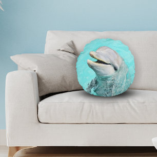 Happy Smiling Dolphin Round Cushion