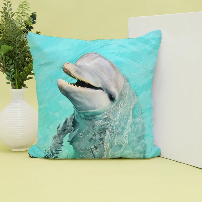 Happy Smiling Dolphin Throw Pillow (Creator Uploaded)