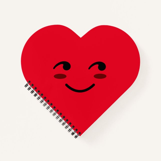 Happy Smiling Face Cute Red Cartoon Heart Notebook (Front)