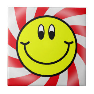 Happy Smiling Face Emoji Red Ceramic Photo Tile