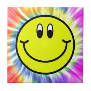 Happy Smiling Face Emoji Tie Dye Photo Tile