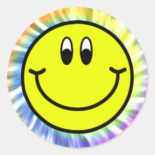 Happy Smiling Face Emoji Tie Dye Round Sticker