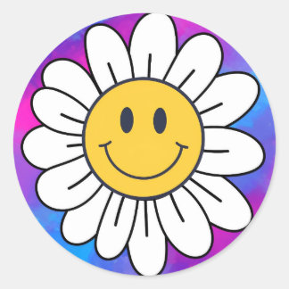 Happy Smiling Face Tie Dye  Classic Round Sticker
