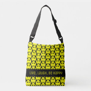 Happy Smiling Faces Yellow Black Be Happy Crossbody Bag