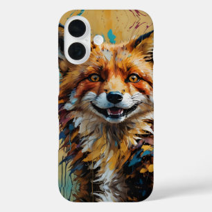 Happy Smiling Fox -paint splatter iPhone 16 Case