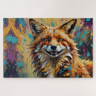 Happy Smiling Fox -paint splatter Jigsaw Puzzle