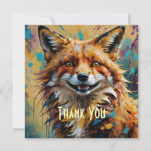 Happy Smiling Fox -paint splatter Thank You Card