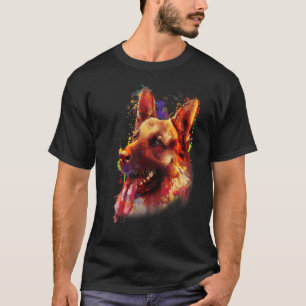 Happy Smiling German Shepherd Splash Painting T-Shirt