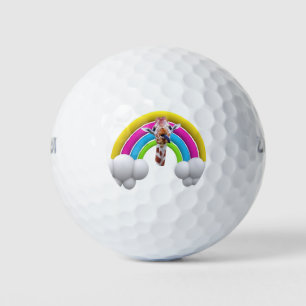 Happy Smiling Giraffe, Rainbow, Clouds, Golf Balls