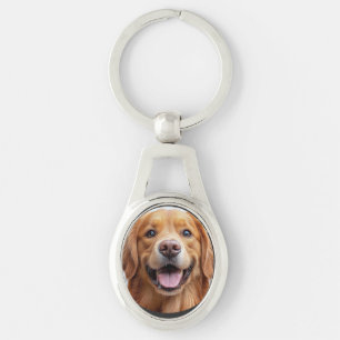 Happy Smiling Golden Retriever dog Key Ring