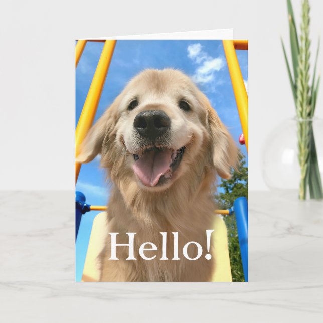 Happy Smiling Golden Retriever Hello Card (Front)