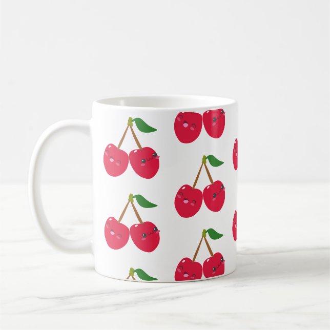 Happy Smiling Kawaii Cherry Fruit Coffee Mug (Left)